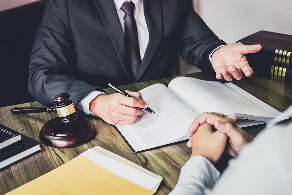 Businessman and Male lawyer or judge consult having team meeting with client, Law and Legal services concept.